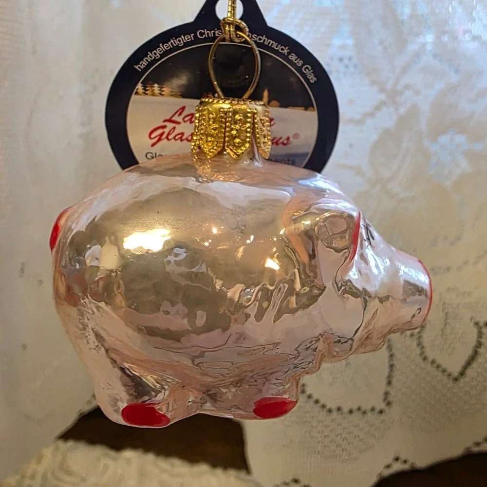 Lauschaer Glaskugelhaus Glass Pig Ornament Handmade Germany Christmas Good Luck